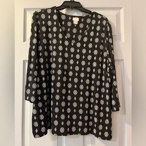 Chico's Black and White Relaxed Tunic with 3/4 Sleeves